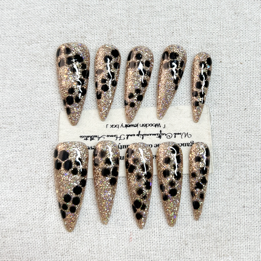 10pcs Leopard Amber Gold Coffee Cat Eye Internet Celebrity Press On Nailsins