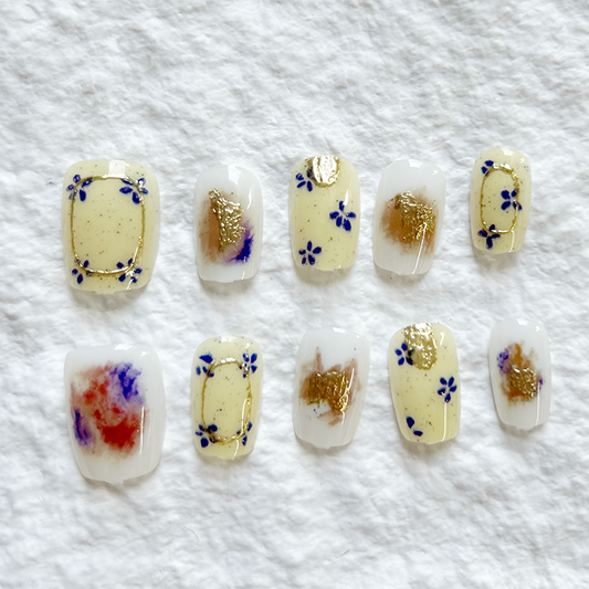 10pcs Gilded Rose Short Press On Nails Cat Eye Magic Mirror Powder Nail Art Daily Wear Detachable Nail Slices