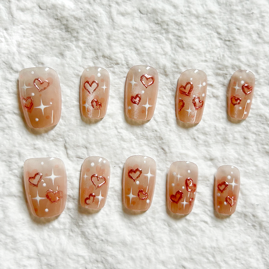 10pcs Flash Love Cat Eye Press On Nails Finished Nail Art Wearing Flower