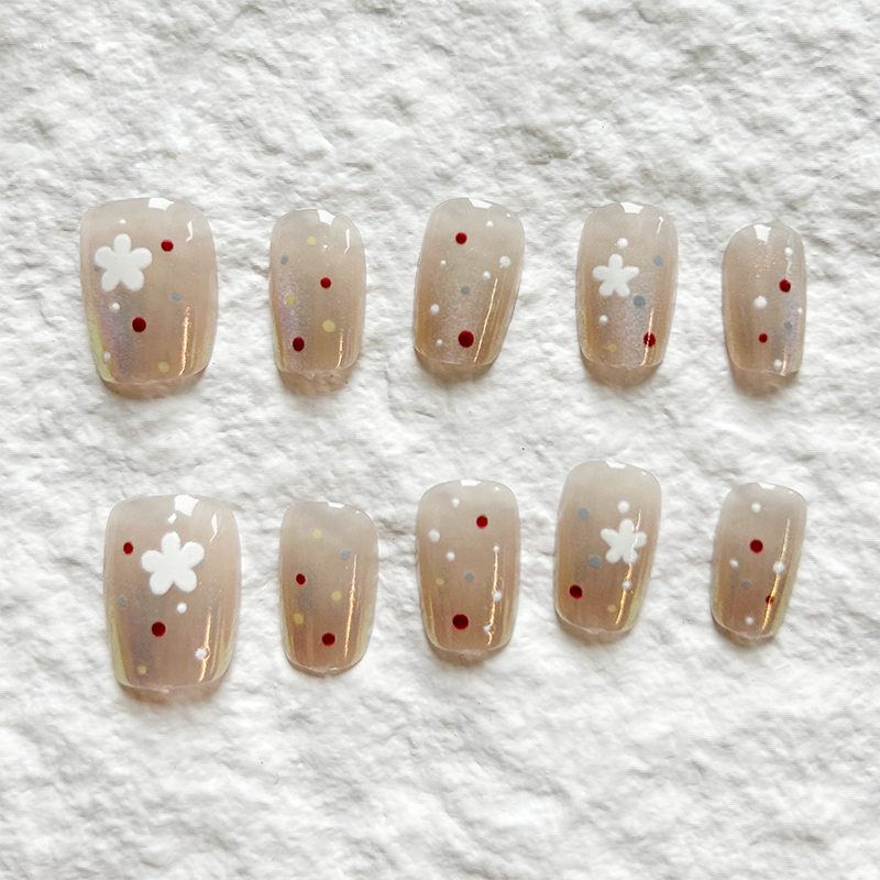 10pcs handmade Press On Nails cat eye short nail art, detachable retro polka dot French style