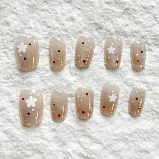 10pcs handmade Press On Nails cat eye short nail art, detachable retro polka dot French style