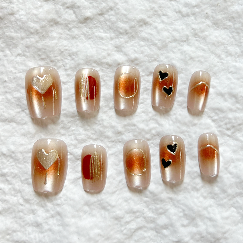 10pcs handmade Press On Nails nail stickers French cat eye Maillard brown