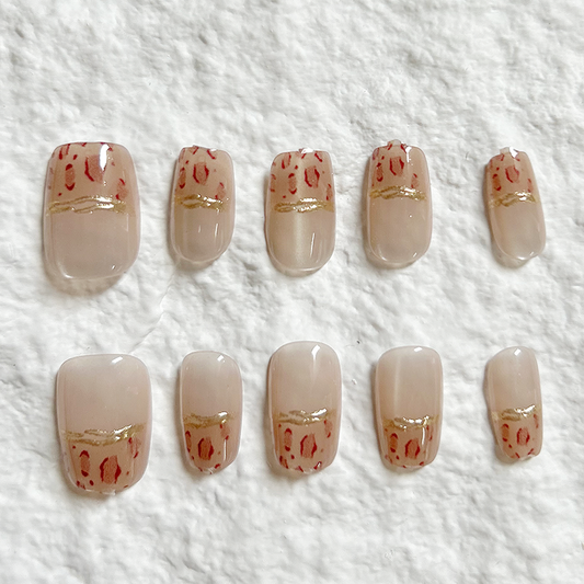10pcs summer new item with white, sweet and cool style, leopard print French nail art, handmade customization, Press On Nails waterproof and detachable