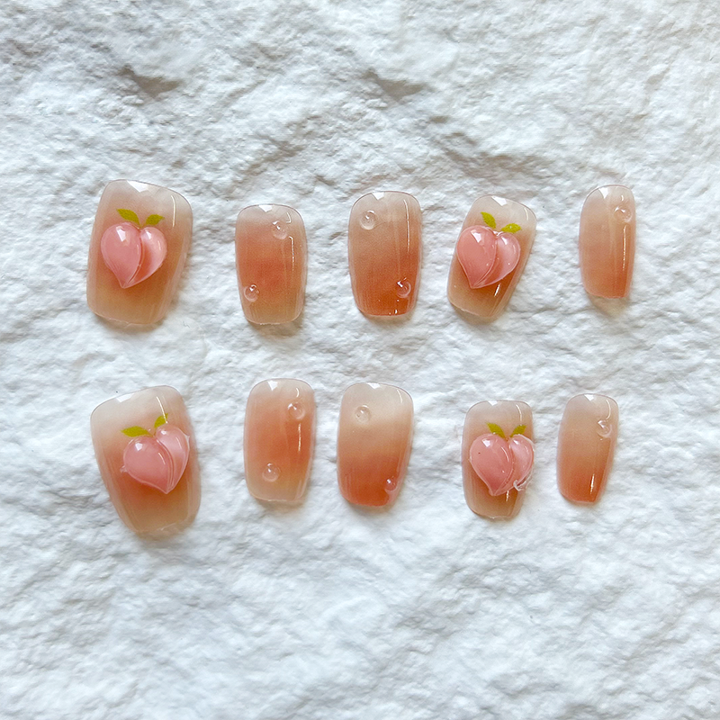 10pcs Peach Oolong Handmade Custom Fake Nail Patch Ice Transparent Gradient Detachable Press On Nails