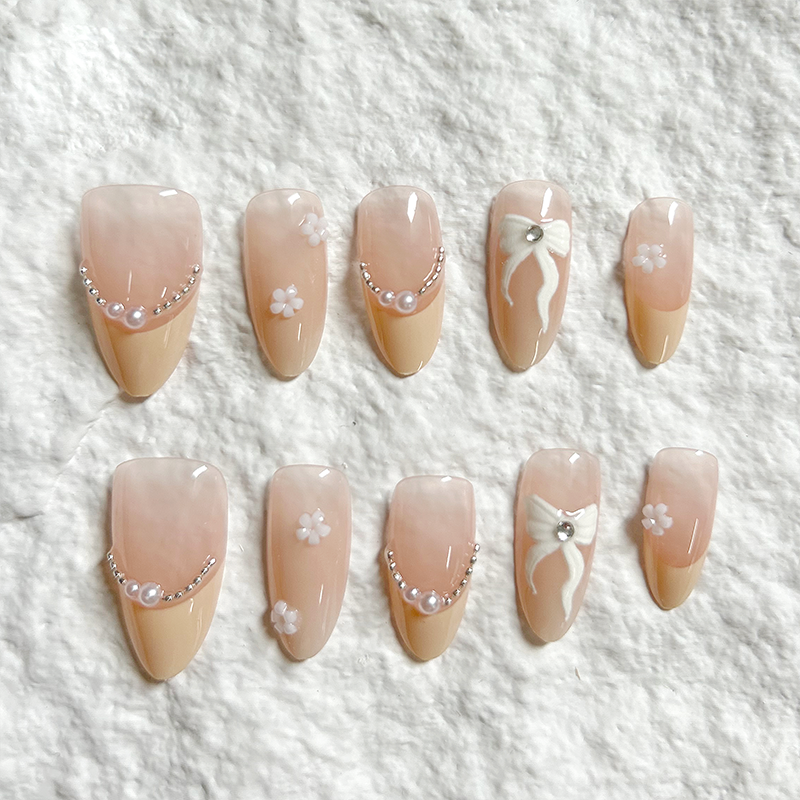 10pcs French 3D Butterfly Flower Press On Nails Nail Patch Cat Eye Reusable Fake Nail Slices Detachable