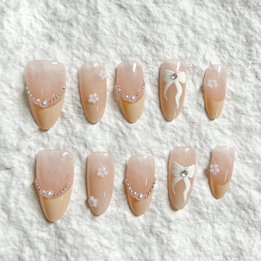 10pcs French 3D Butterfly Flower Press On Nails Nail Patch Cat Eye Reusable Fake Nail Slices Detachable