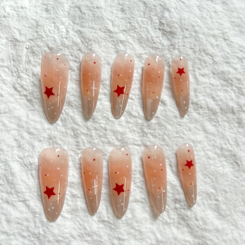 10pcs cat eye pentagonal star handmade custom Press On Nails long nail art style looks white and cute