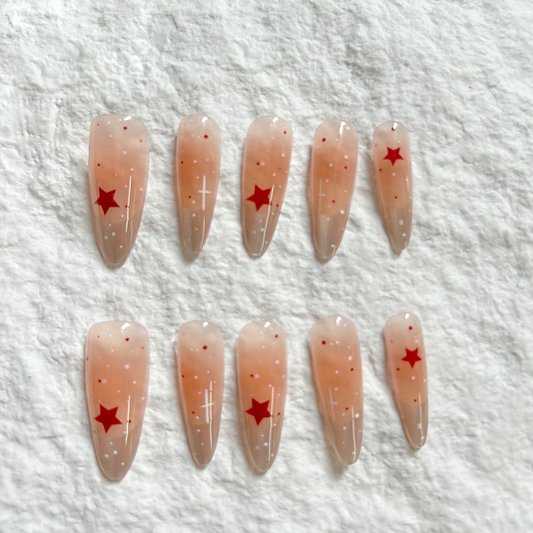 10pcs cat eye pentagonal star handmade custom Press On Nails long nail art style looks white and cute