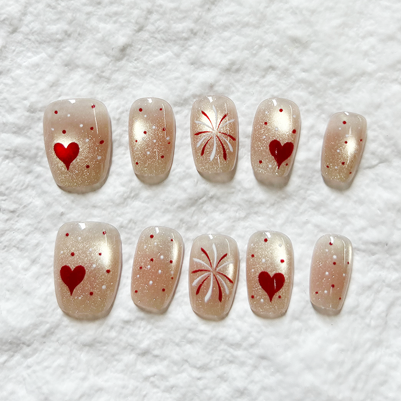 10pcs Fireworks Love Nail Art New Gilded Cat Eye Press On Nails 3D Dunhuang Style Fake Nail Products