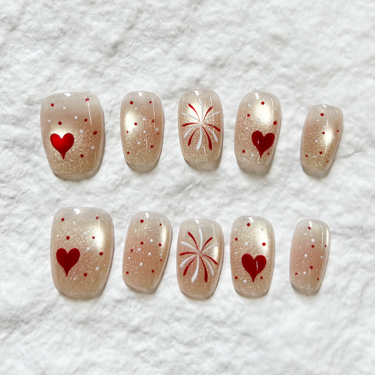 10pcs Fireworks Love Nail Art New Gilded Cat Eye Press On Nails 3D Dunhuang Style Fake Nail Products