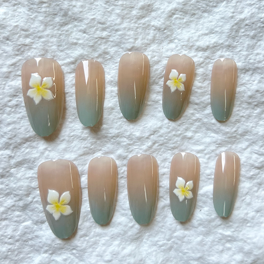 10pcs Handmade Press On Nails Mint Gradient Blue Three Dimensional Carving Simple Whitening Spicy Girl Nail Products Fake Nail Patch Female