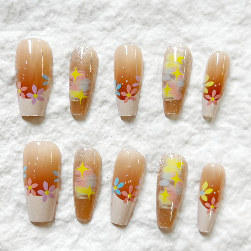10pcs New Spring Oil Painting Cat Eye Handmade Press On Nails Monet Garden Pure Want to Show White Gentle Long Nail Patch
