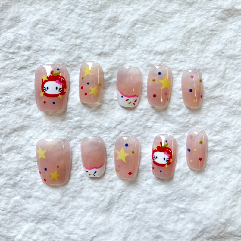 10pcs Cartoon Cute Premium Press On Nails Nail Products Handmade Short Nail Patch Cat Eye Whitening