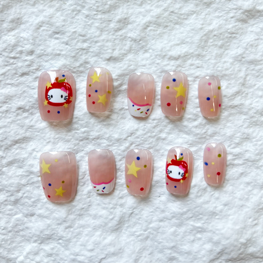 10pcs Cartoon Cute Premium Press On Nails Nail Products Handmade Short Nail Patch Cat Eye Whitening