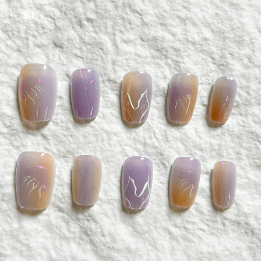 10pcs premium Press On Nails summer new products, pure handmade fake nail patches, cat eye nail art products, whitening short styles, complete set