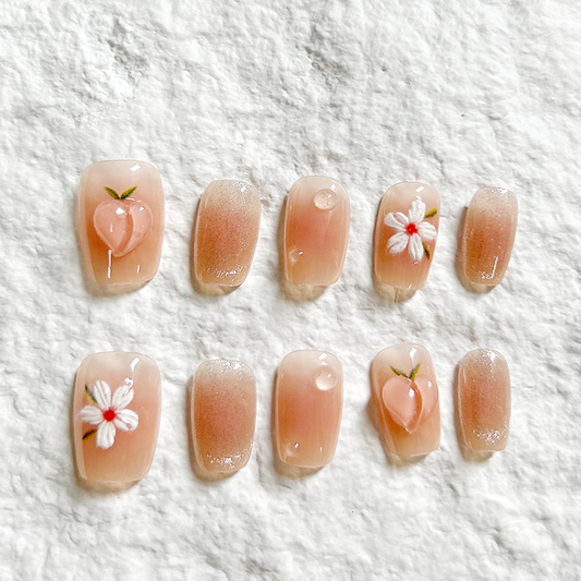 10pcs powder blusher Cherry Nail Enhancement Patch Temperament Handmade Nail Cat Eye Press On Nails Cat Eye Nail Patch