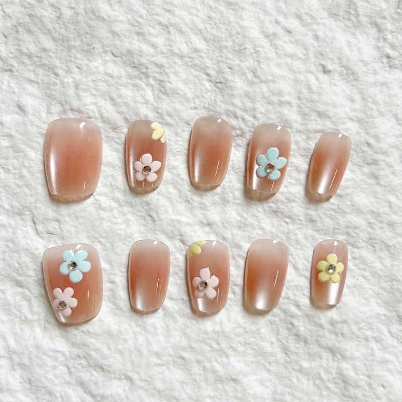 10pcs Spring Flower Sea Handmade Press On Nails Nail Patch powder blusher Daisy Flower Ice Permeate High grade Versatile