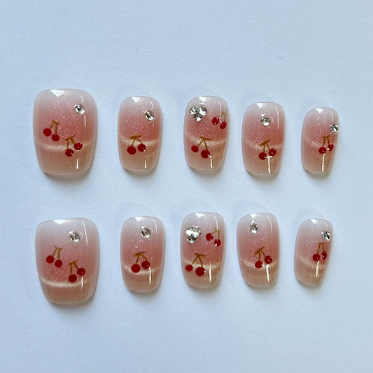 10pcs Press On Nails Nail Patch Handmade French Smile Cat Eye Cherry Whitening Advanced Patch ins Nail Patch