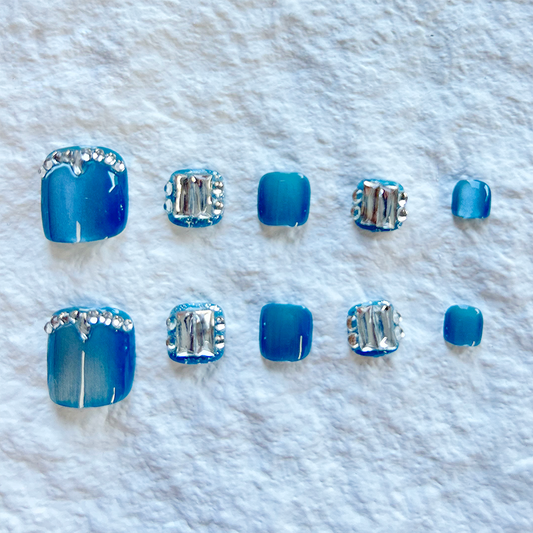 10pcs Toe Nail Tablets Press On Nails Full Diamond Toe Nail Tablets Milk Tea Color Sparkling Powder Barley Cat Eye Glass Beads
