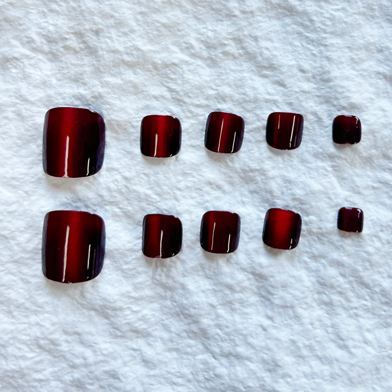 10pcs toe pure handmade Press On Nails deep red and white blending nail patch fake nails