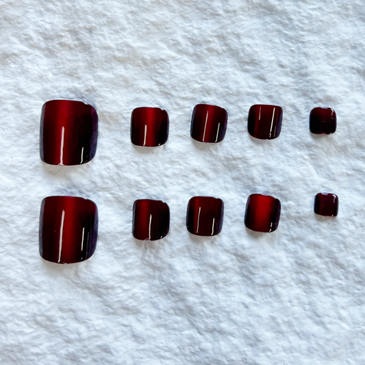 10pcs toe pure handmade Press On Nails deep red and white blending nail patch fake nails
