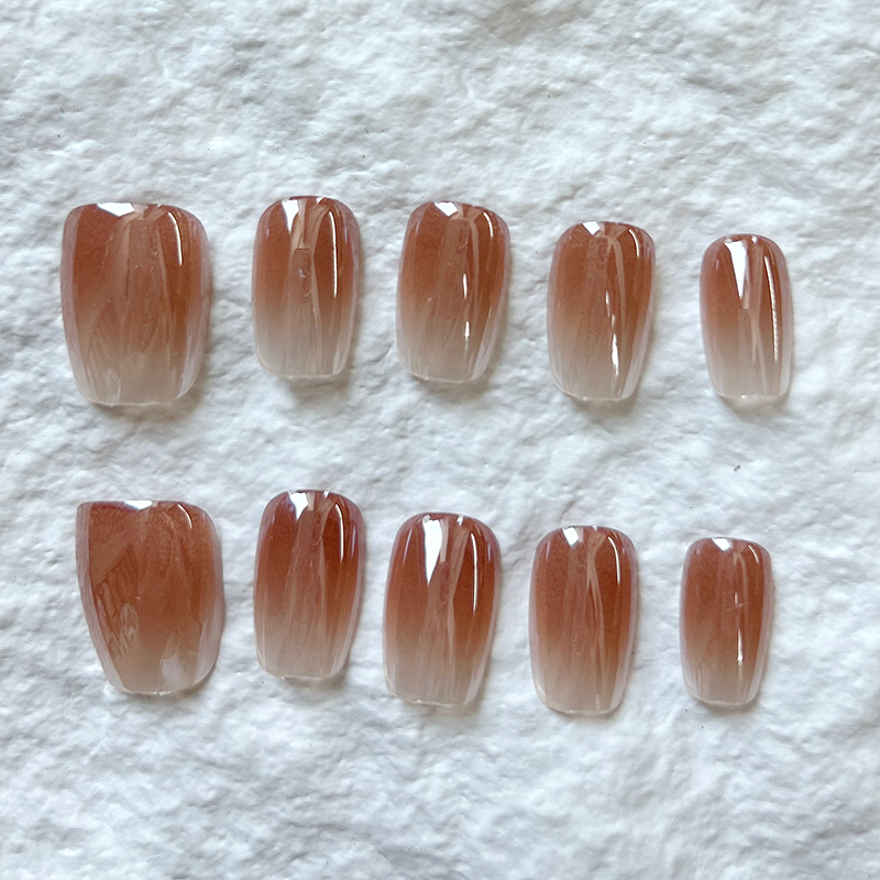 10pcs Aurora Light Coffee Cat Handmade Press On Nails Nail Patch Nail Art Fake Nail