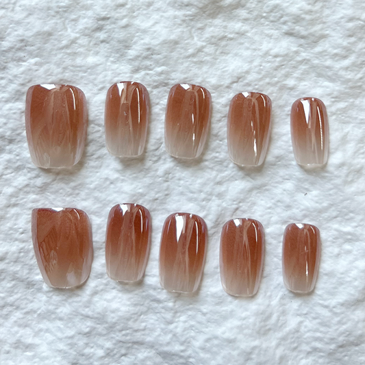 10pcs Aurora Light Coffee Cat Handmade Press On Nails Nail Patch Nail Art Fake Nail