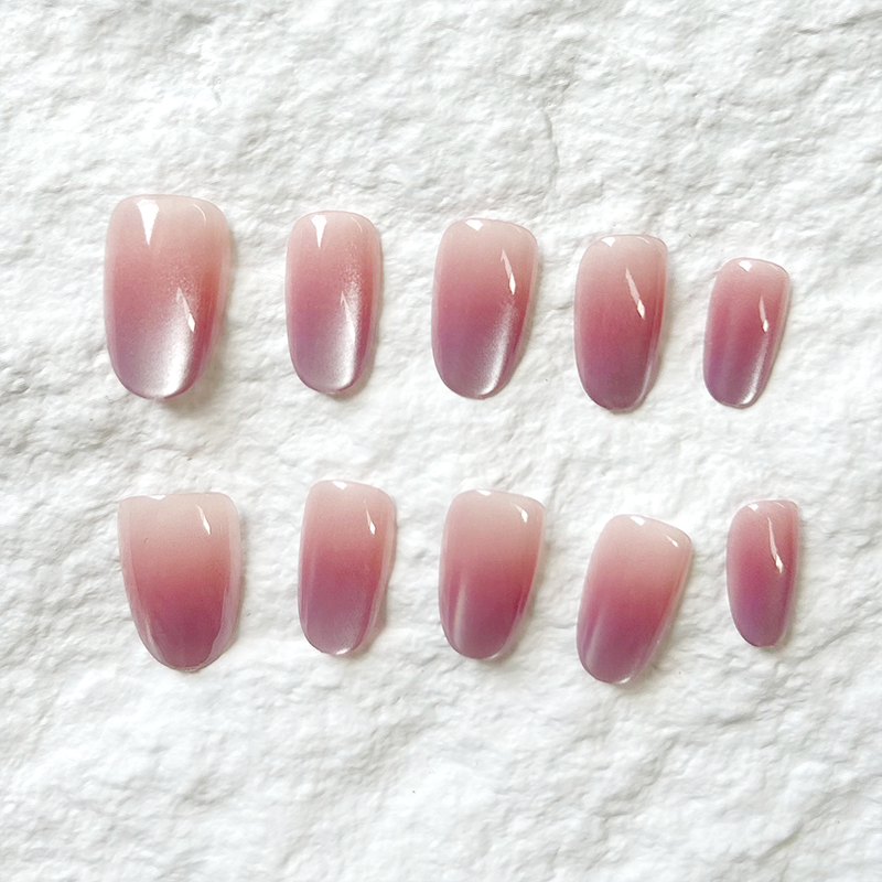 10pcs Soft Sweet Peach powder blusher Gradual Glass Bead Cat's Eye Nail Press On Nails Handmade Premium