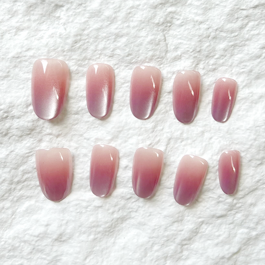 10pcs Soft Sweet Peach powder blusher Gradual Glass Bead Cat's Eye Nail Press On Nails Handmade Premium