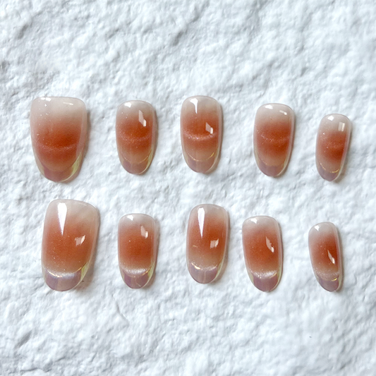 10pcs premium nude French cat eye pure handmade Press On Nails temperament simple white color solid color nail art