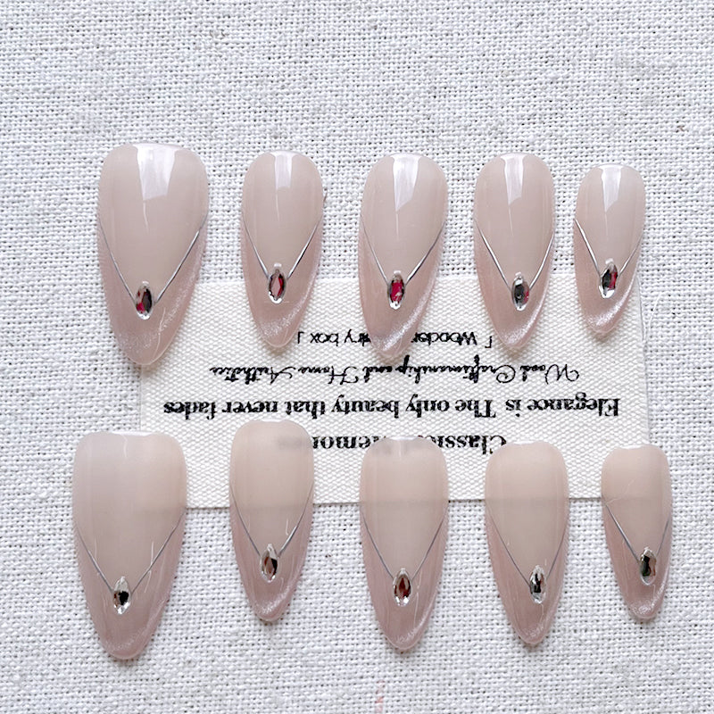 Gold powder gradient crystal cat eye hand-painted cute high-end feeling, gold style handmade Press on nails new 10 piece set