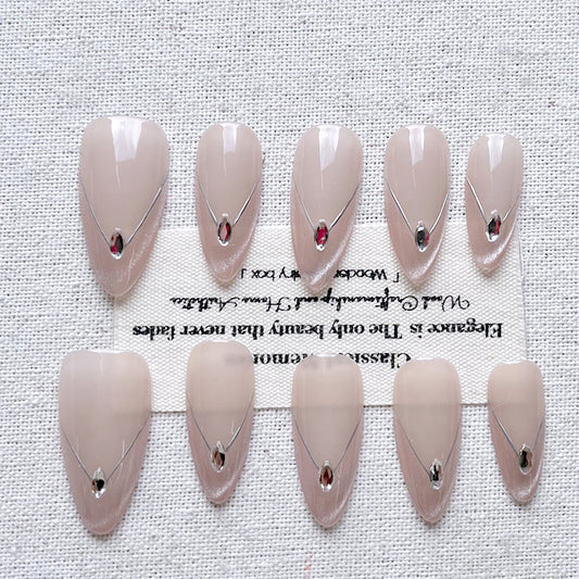 Gold powder gradient crystal cat eye hand-painted cute high-end feeling, gold style handmade Press on nails new 10 piece set
