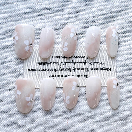 2025 New Handmade Press on Nails Summer New Style Qi Fen Xin Ba Le 3D Flower Press on Nails Cat Eye Nail Patch 10 Pieces Set