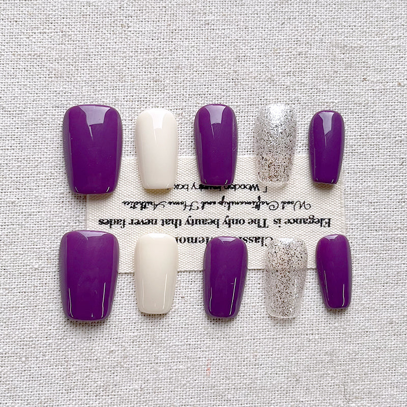 2025 Spring/Summer New Collection Purple Style Donglai Pure Handmade Press on Nails Purple Nail Whitening Nail Short Popular Nail 10 Piece Set