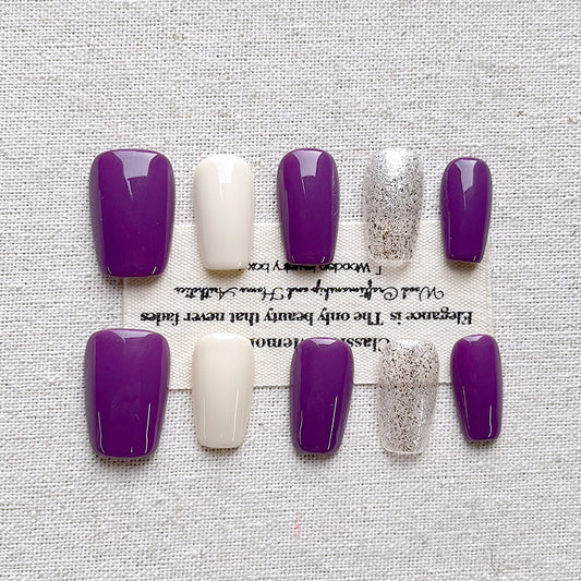 2025 Spring/Summer New Collection Purple Style Donglai Pure Handmade Press on Nails Purple Nail Whitening Nail Short Popular Nail 10 Piece Set