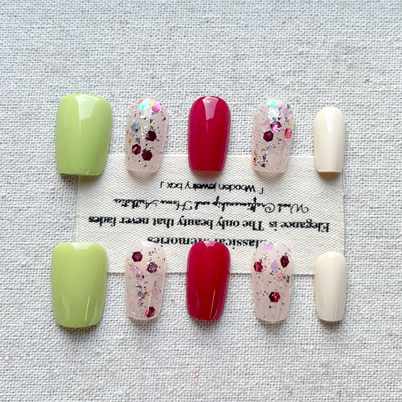 Handmade Press on nails nail art pieces, contrasting colors, INS, niche short nail art, pure desire for simplicity, daily luxury, summer nail art, 10 pieces set