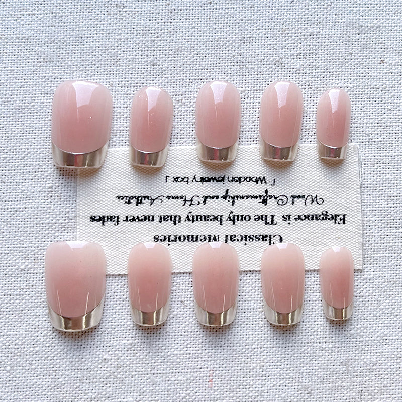 【 Hua Fei Touching Her Face 】 Handmade Press on nails French nude pink pure desire simple high-end feeling gentle white nail art set of 10 pieces