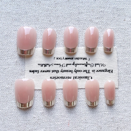 【 Hua Fei Touching Her Face 】 Handmade Press on nails French nude pink pure desire simple high-end feeling gentle white nail art set of 10 pieces