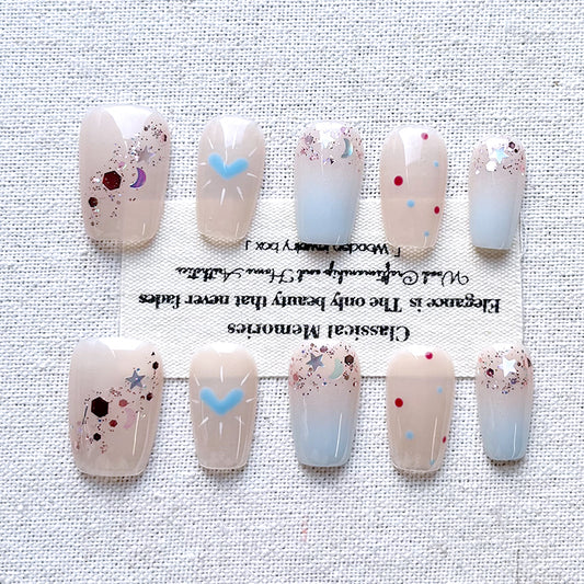 2025 New Handmade Press on Nails with Gentle Atmosphere, White Cat's Eye Advanced Nail Art, Detachable and Removable 10 Piece Set