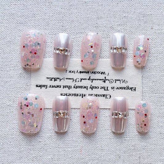 Sweet and Cute Student Sweet and Cute Bean Nail Press on Nails New Short Summer Whitening Nail Stickers 10 Pieces Set