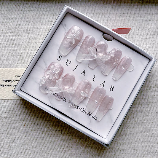 Sweet Candy Cake Handmade Nail Press on Nails Dopamine Bow Summer Nail Whitening Advanced Detachable 10 Pieces Set
