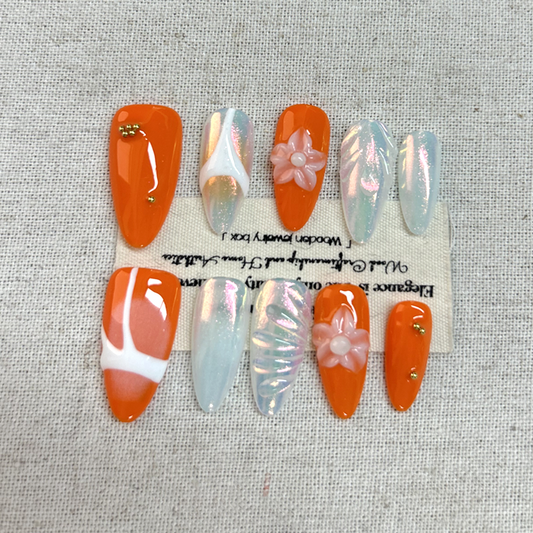 10pcs 3D carved almond nail plate handmade Press On Nails