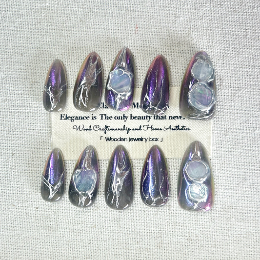 10pcs handmade Press On Nails almond nail 3D nail art gemstone design