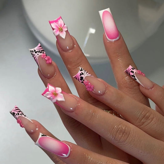 24PCS American Pure Desire Style Duck billed Nail Art Duck billed Type Y2K Millennium Spicy Girl Style Long Style Press On Nails Wearable
