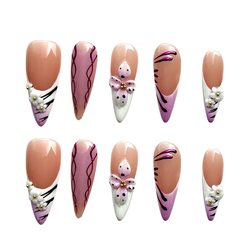 10pcs Handmade Press On Nails Heavy duty Carved Hand drawn Whitening Versatile Nail Slices