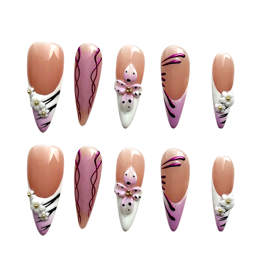 10pcs Handmade Press On Nails Heavy duty Carved Hand drawn Whitening Versatile Nail Slices