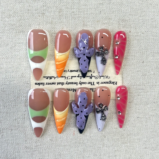 10pcs handmade Press On Nail cross dopamine carved nail art