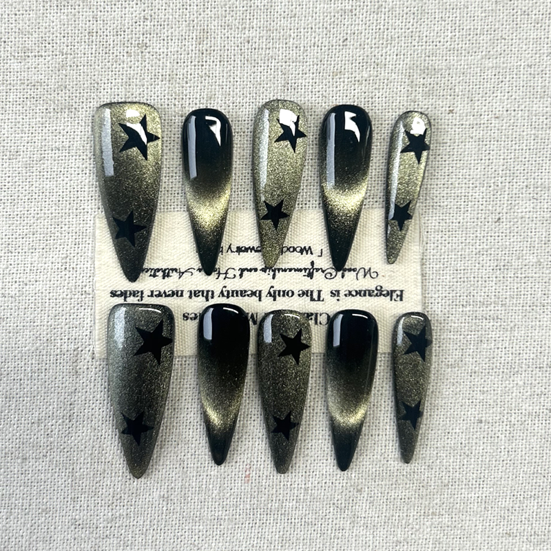 10pcs Handmade Press On Nail Sweet Cool Spicy Girl Starry Hand drawn Nail Art