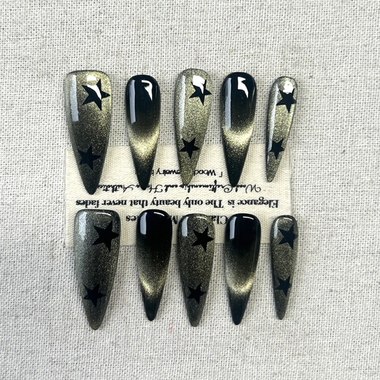 10pcs Handmade Press On Nail Sweet Cool Spicy Girl Starry Hand drawn Nail Art