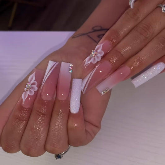 24Pcs Ballet Armor Sparkling Diamond Nail Slices Sweet and Spicy Girl Ins Style Fake Nail Diamond Press On Nails Summer New Product